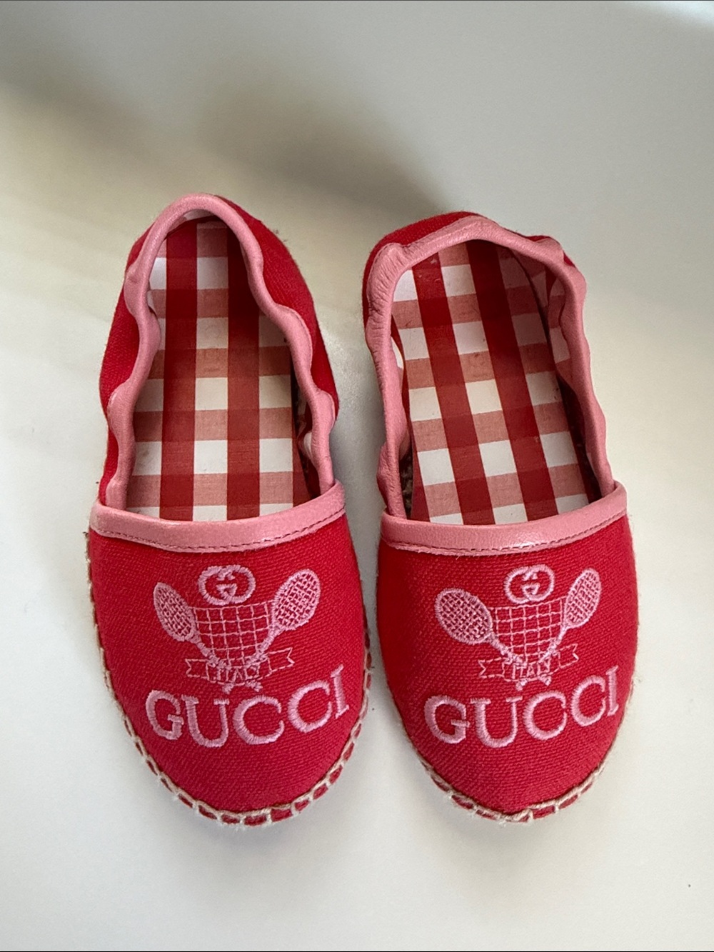 Gucci Kids Red Pink Logo Canvas Espadrilles
